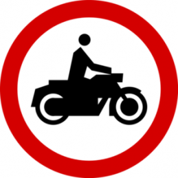 Znak B-4: Zakaz wjazdu motocykli - Naklejka lub Odblask