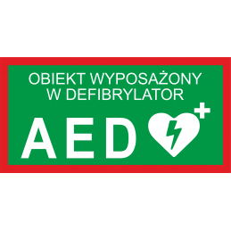 Obiekt wyposażony w defibrylator AED - Naklejka lub Odblask