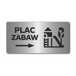 PLAC ZABAW strzałka w prawo | Tabliczka informacyjna, nierdzewna | SREBRNA | Mark4u