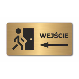 WEJŚCIE strzałka w lewo | Tabliczka informacyjna , nierdzewna ZŁOTA | sklep Mark4u